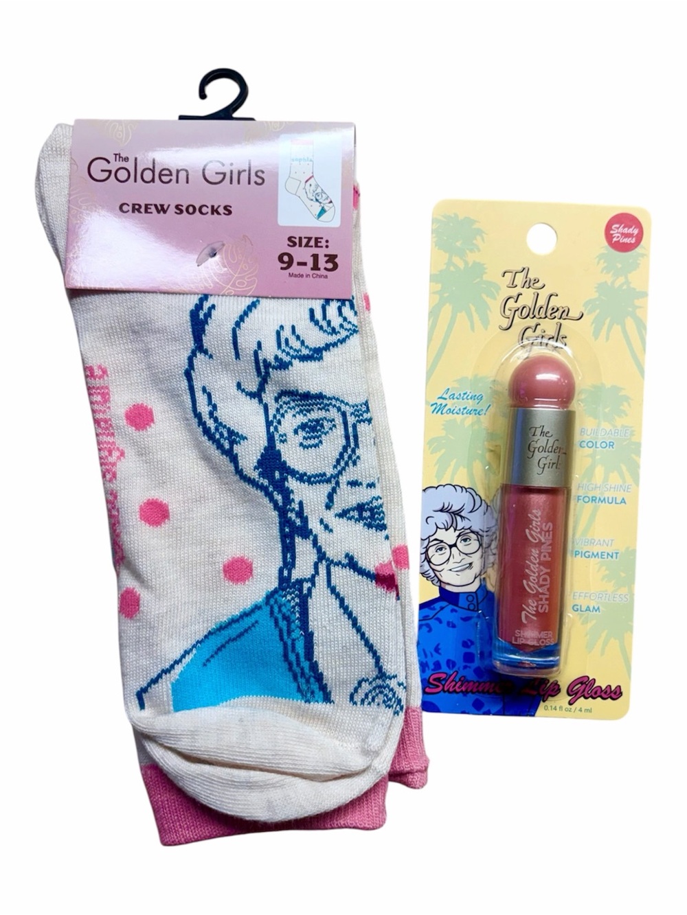 Golden Girls Sophia Women's Crew Socks with Bonus Matching Lipgloss 🩷💋🩵